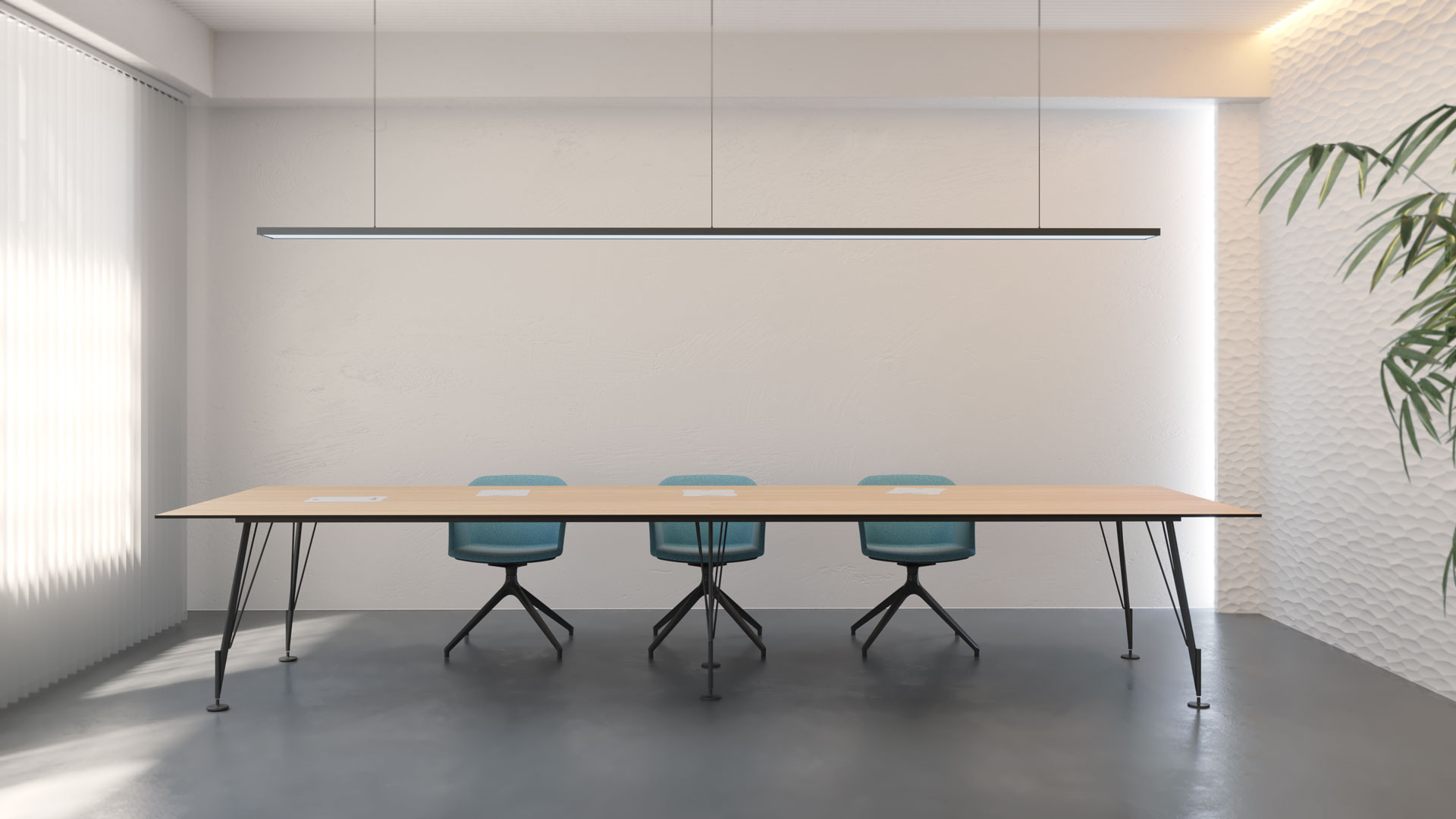 Mesa de reunión Heos con sillas azules - Limobel Inwo